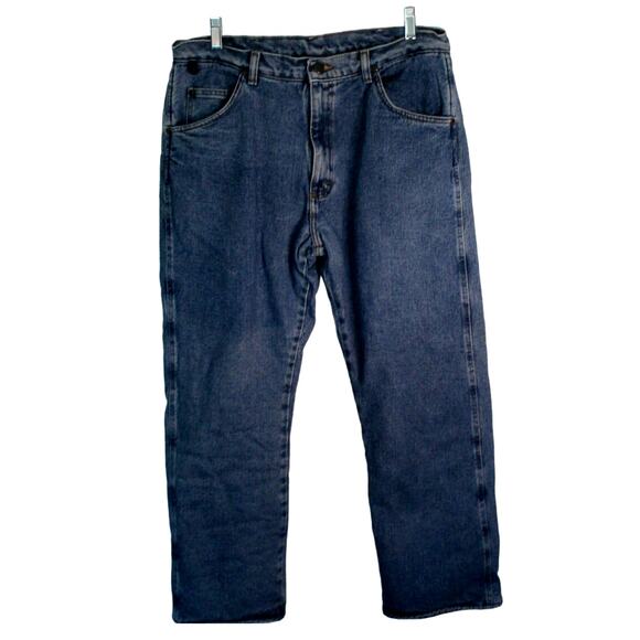 Wrangler Men's Rugged Wear Straight Blue Jeans Fleece Lined Size 36 X 30 - Picture 1 of 10